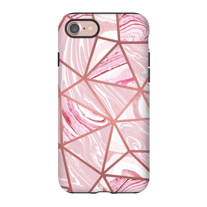 iPhone 7 StrongFit Candy pink marble and rose gold triangles by Oana 