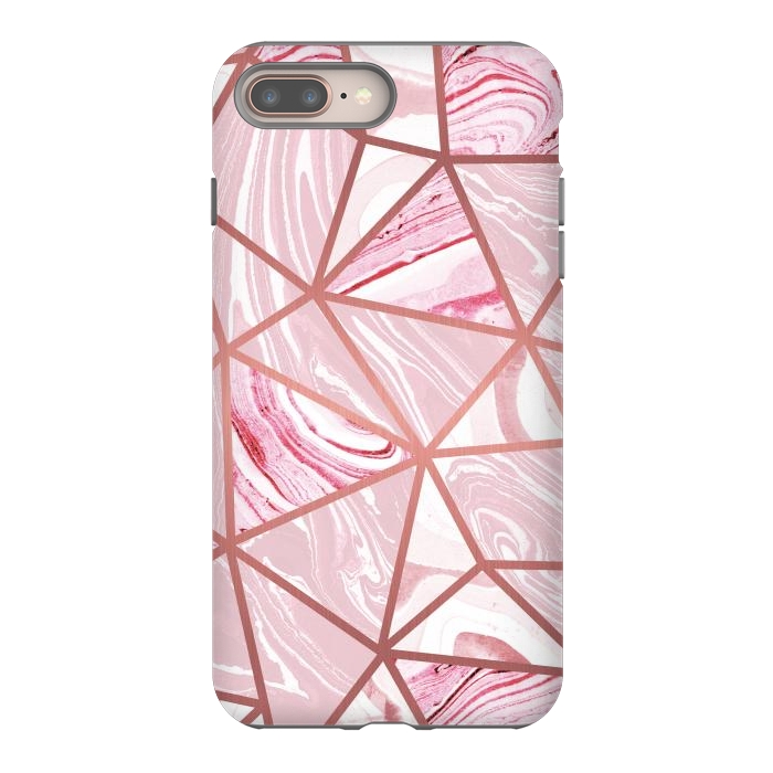iPhone 7 plus StrongFit Candy pink marble and rose gold triangles by Oana 