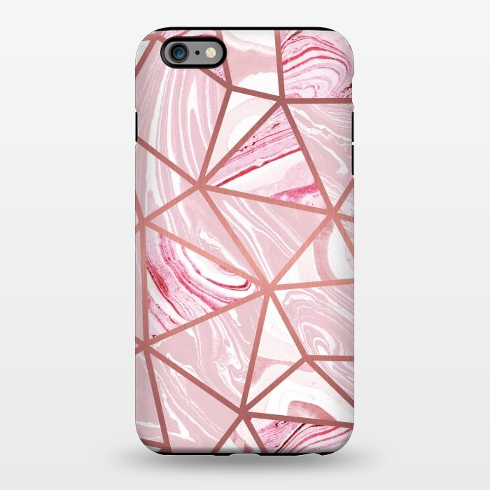 iPhone 6/6s plus StrongFit Candy pink marble and rose gold triangles by Oana 
