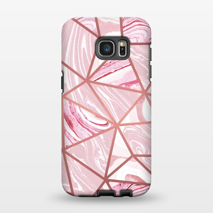Galaxy S7 EDGE StrongFit Candy pink marble and rose gold triangles by Oana 