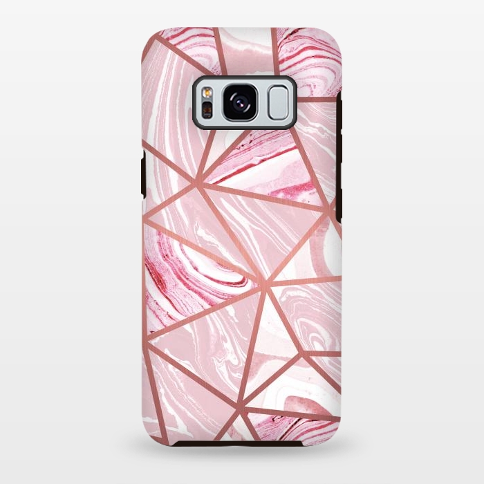 Galaxy S8 plus StrongFit Candy pink marble and rose gold triangles by Oana 