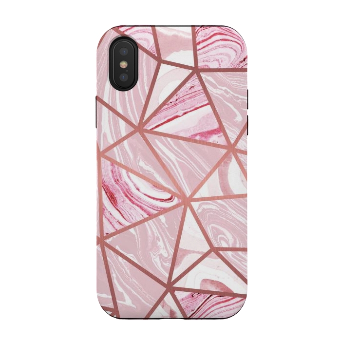 iPhone Xs / X StrongFit Candy pink marble and rose gold triangles by Oana 