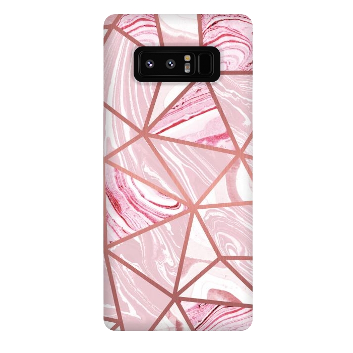 Galaxy Note 8 StrongFit Candy pink marble and rose gold triangles by Oana 