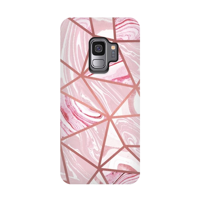 Galaxy S9 StrongFit Candy pink marble and rose gold triangles by Oana 