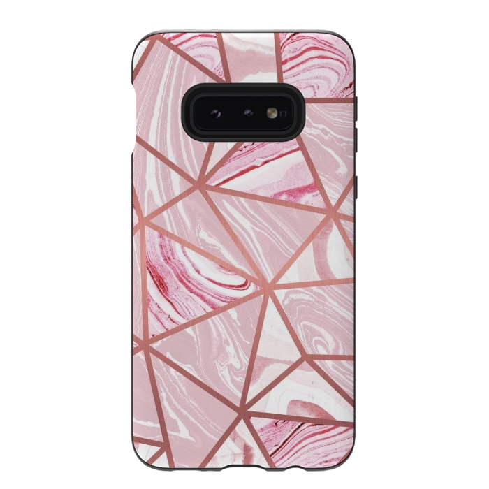 Galaxy S10e StrongFit Candy pink marble and rose gold triangles by Oana 