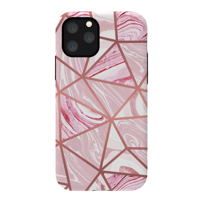 iPhone 11 Pro StrongFit Candy pink marble and rose gold triangles by Oana 