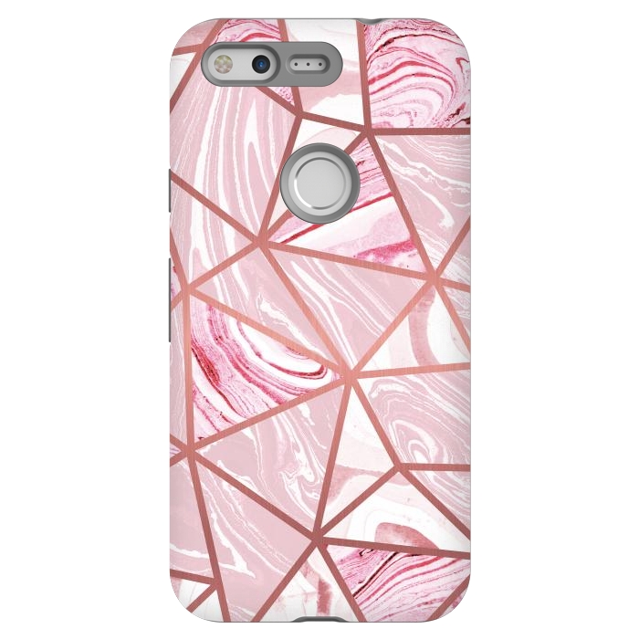 Pixel StrongFit Candy pink marble and rose gold triangles by Oana 