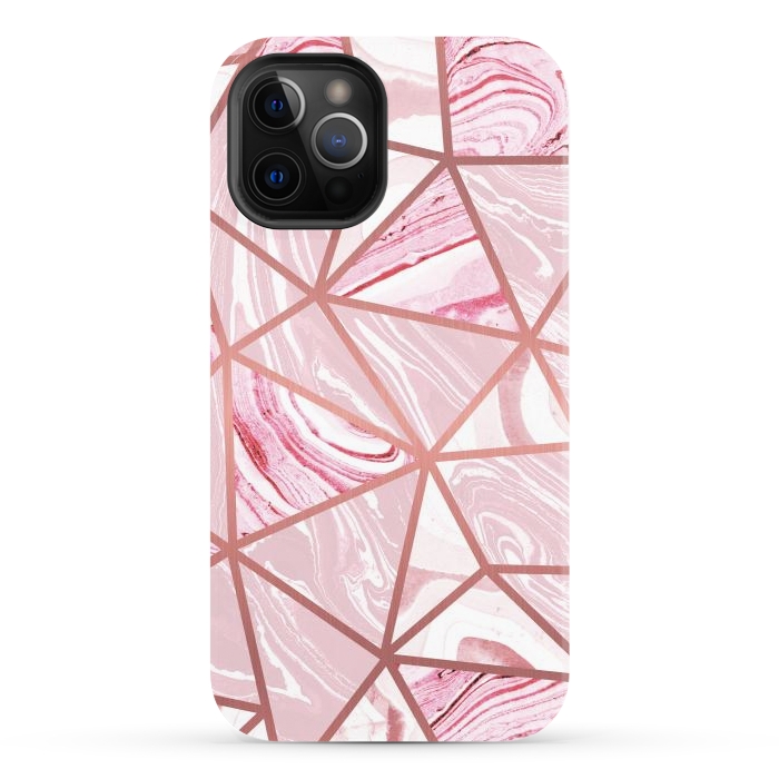 iPhone 12 Pro StrongFit Candy pink marble and rose gold triangles by Oana 