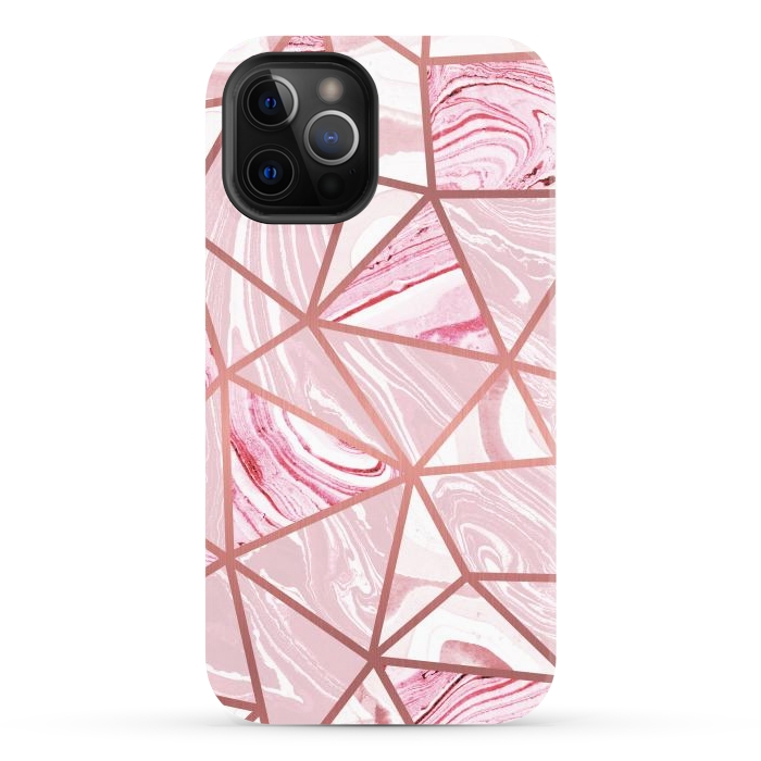 iPhone 12 Pro Max StrongFit Candy pink marble and rose gold triangles by Oana 