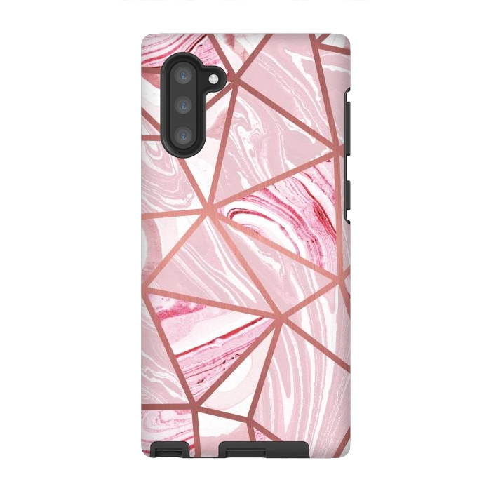Galaxy Note 10 StrongFit Candy pink marble and rose gold triangles by Oana 