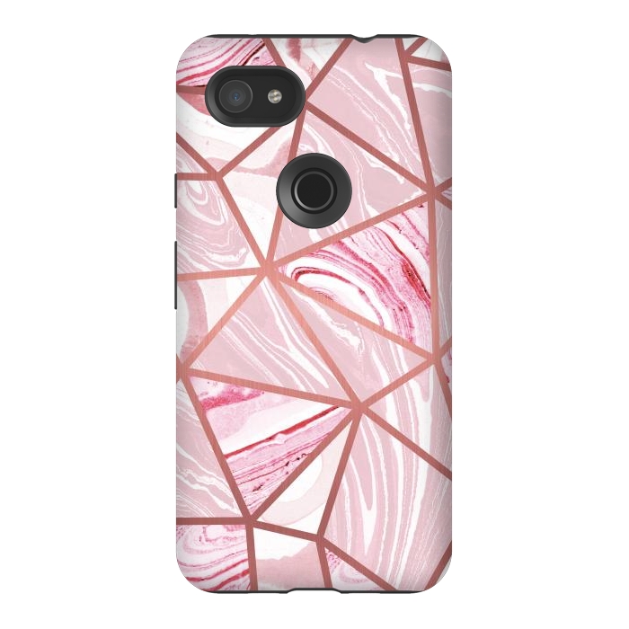 Pixel 3AXL StrongFit Candy pink marble and rose gold triangles by Oana 