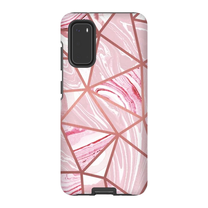Galaxy S20 StrongFit Candy pink marble and rose gold triangles by Oana 