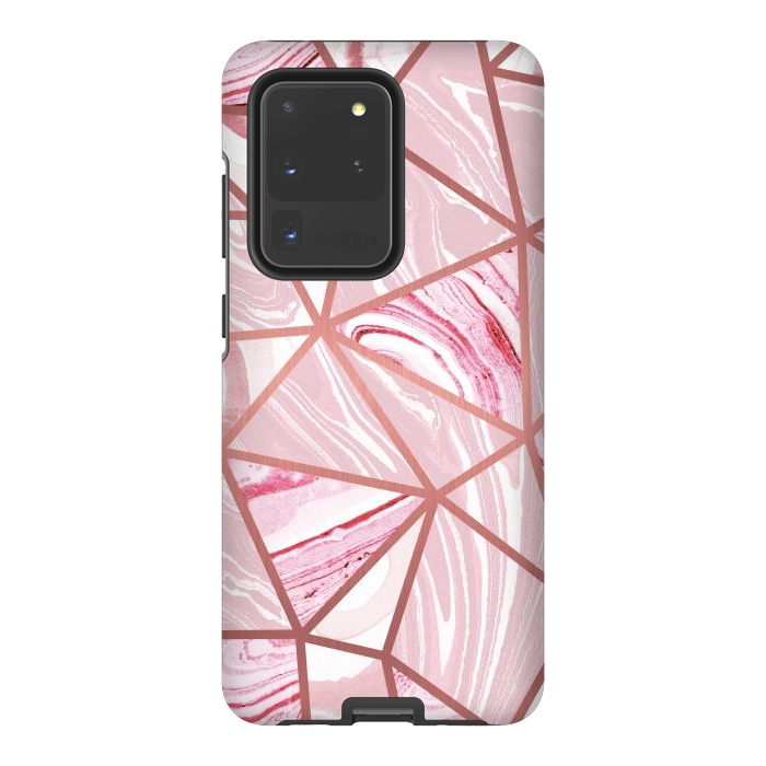 Galaxy S20 Ultra StrongFit Candy pink marble and rose gold triangles by Oana 