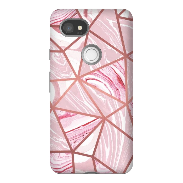 Pixel 2XL StrongFit Candy pink marble and rose gold triangles by Oana 