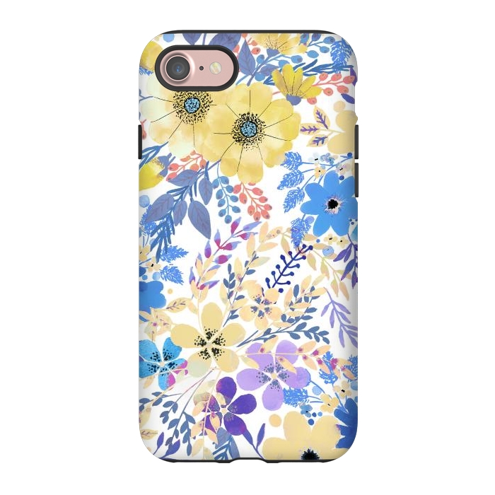 iPhone 7 StrongFit Yellow blue watercolor wildflowers by Oana 