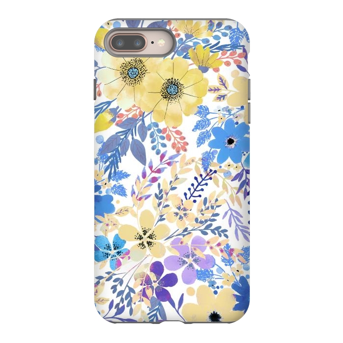 iPhone 7 plus StrongFit Yellow blue watercolor wildflowers by Oana 