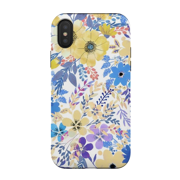 iPhone Xs / X StrongFit Yellow blue watercolor wildflowers by Oana 