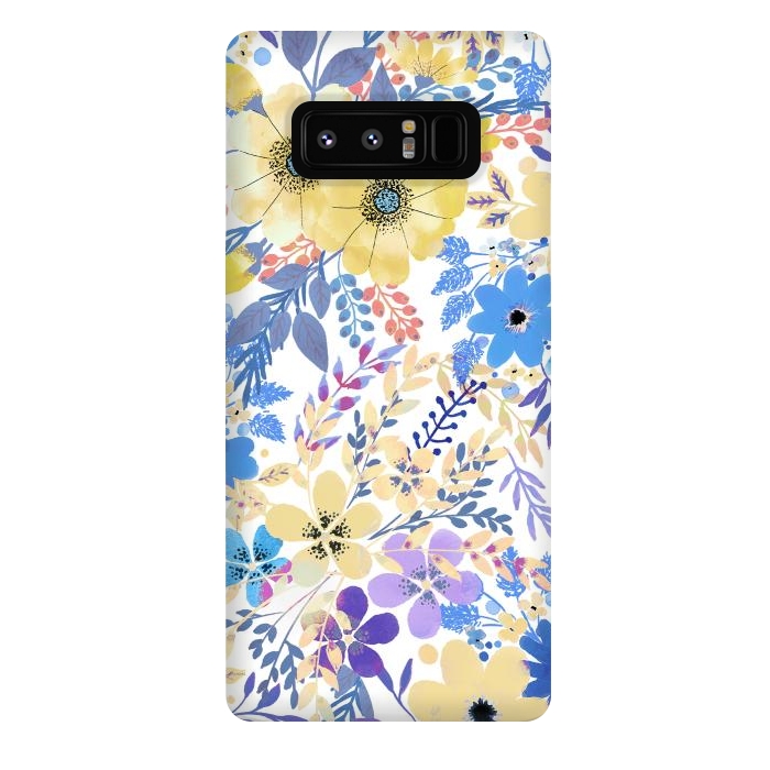 Galaxy Note 8 StrongFit Yellow blue watercolor wildflowers by Oana 