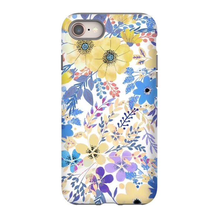 iPhone 8 StrongFit Yellow blue watercolor wildflowers by Oana 