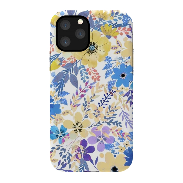 iPhone 11 Pro StrongFit Yellow blue watercolor wildflowers by Oana 