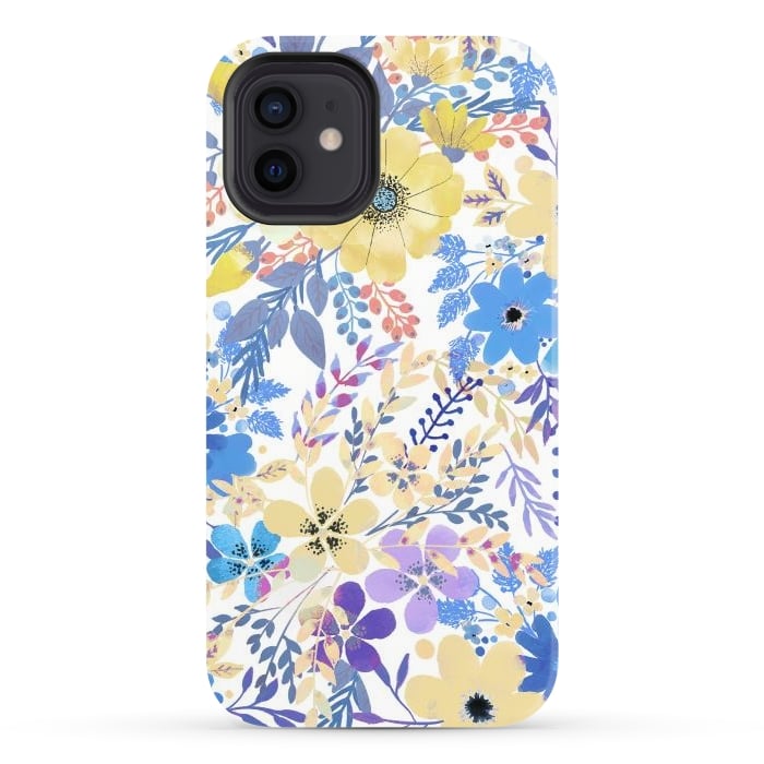 iPhone 12 StrongFit Yellow blue watercolor wildflowers by Oana 