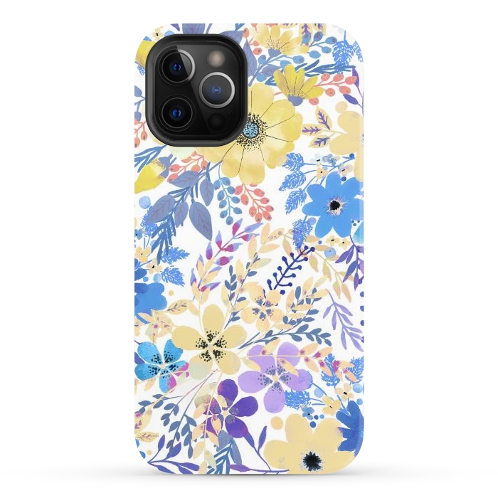 iPhone 12 Pro StrongFit Yellow blue watercolor wildflowers by Oana 