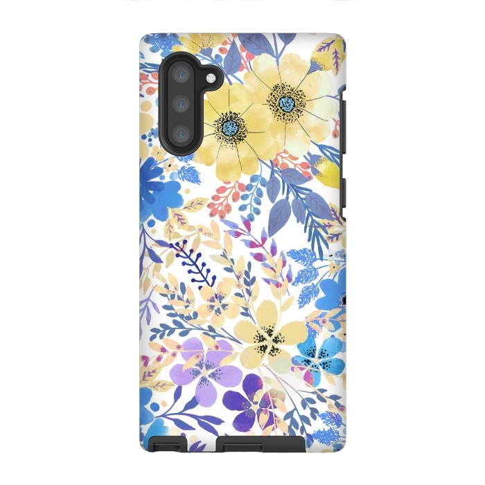 Galaxy Note 10 StrongFit Yellow blue watercolor wildflowers by Oana 