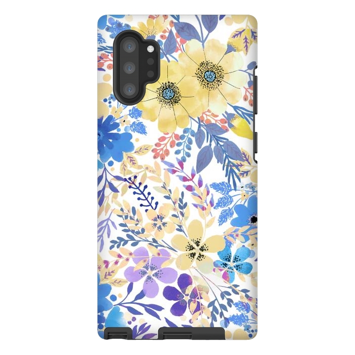 Galaxy Note 10 plus StrongFit Yellow blue watercolor wildflowers by Oana 