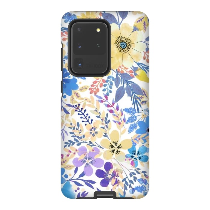 Galaxy S20 Ultra StrongFit Yellow blue watercolor wildflowers by Oana 