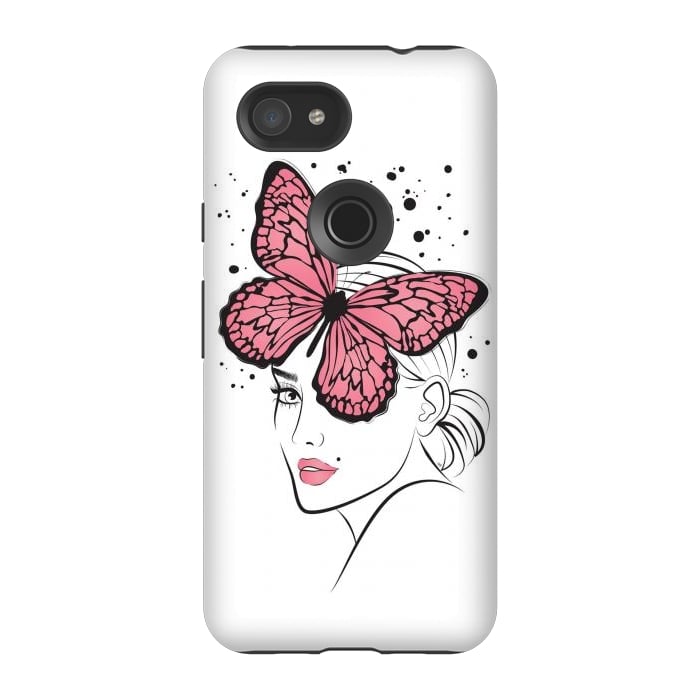 Pixel 3A StrongFit Pink Butterfly by Martina