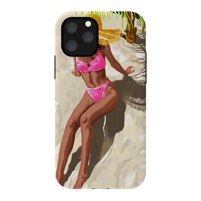 iPhone 11 Pro StrongFit Sky above, sand below, peace within poster, Woman of color fashion black woman on the bikini beach by Uma Prabhakar Gokhale