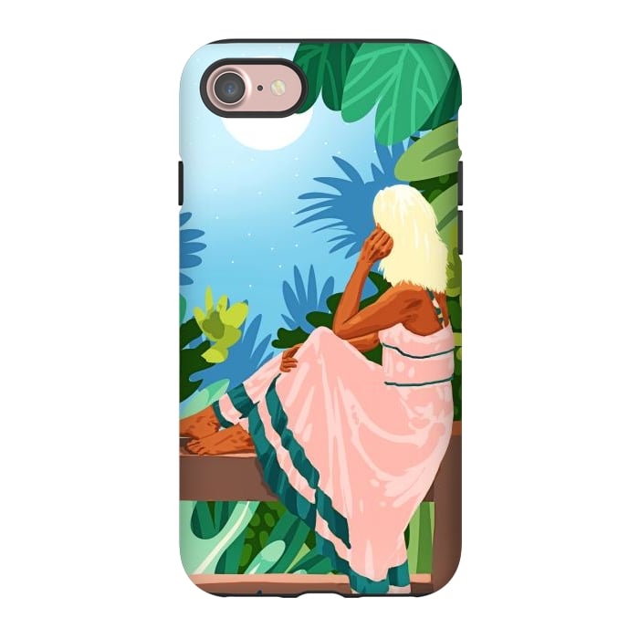 iPhone 7 StrongFit Forest Moon, Bohemian Woman Jungle Nature Tropical Colorful Travel Fashion Illustration por Uma Prabhakar Gokhale