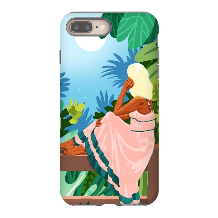 iPhone 7 plus StrongFit Forest Moon, Bohemian Woman Jungle Nature Tropical Colorful Travel Fashion Illustration by Uma Prabhakar Gokhale