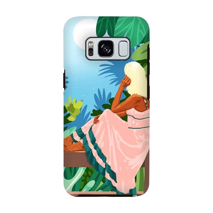 Galaxy S8 StrongFit Forest Moon, Bohemian Woman Jungle Nature Tropical Colorful Travel Fashion Illustration por Uma Prabhakar Gokhale