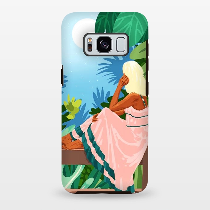 Galaxy S8 plus StrongFit Forest Moon, Bohemian Woman Jungle Nature Tropical Colorful Travel Fashion Illustration by Uma Prabhakar Gokhale