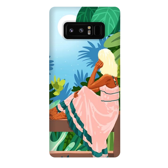 Galaxy Note 8 StrongFit Forest Moon, Bohemian Woman Jungle Nature Tropical Colorful Travel Fashion Illustration by Uma Prabhakar Gokhale