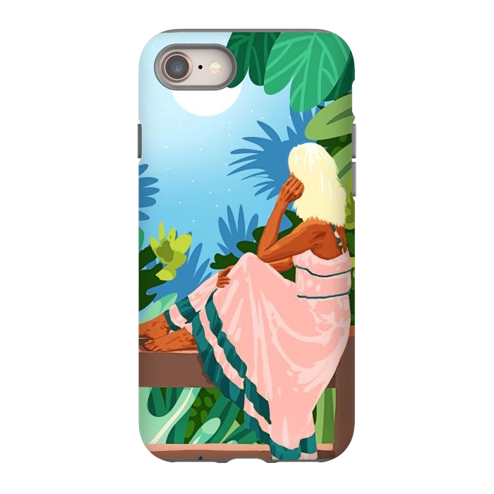iPhone 8 StrongFit Forest Moon, Bohemian Woman Jungle Nature Tropical Colorful Travel Fashion Illustration by Uma Prabhakar Gokhale