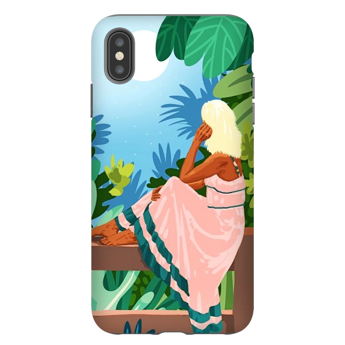 iPhone Xs Max StrongFit Forest Moon, Bohemian Woman Jungle Nature Tropical Colorful Travel Fashion Illustration by Uma Prabhakar Gokhale