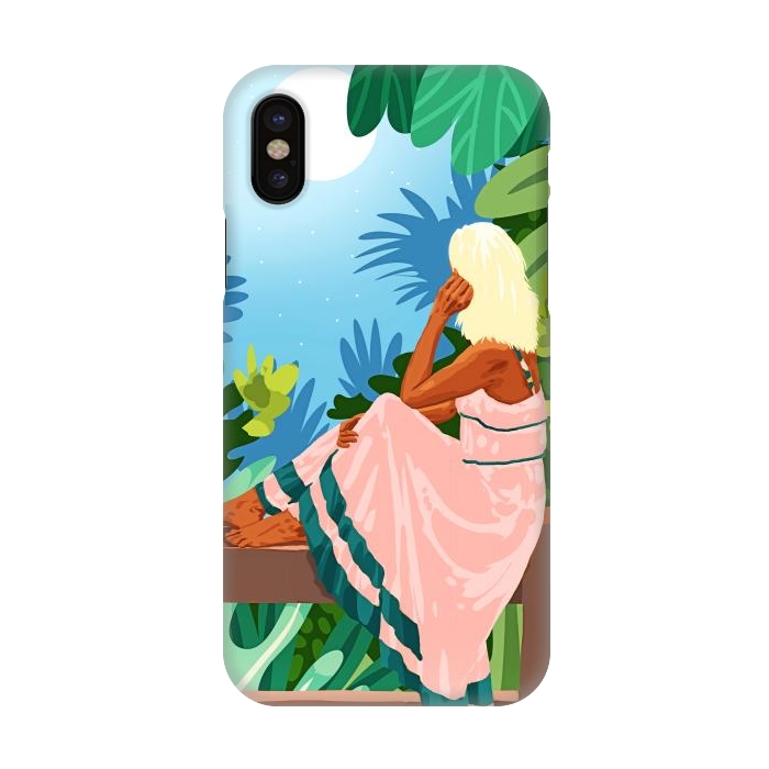 iPhone X SlimFit Forest Moon, Bohemian Woman Jungle Nature Tropical Colorful Travel Fashion Illustration by Uma Prabhakar Gokhale