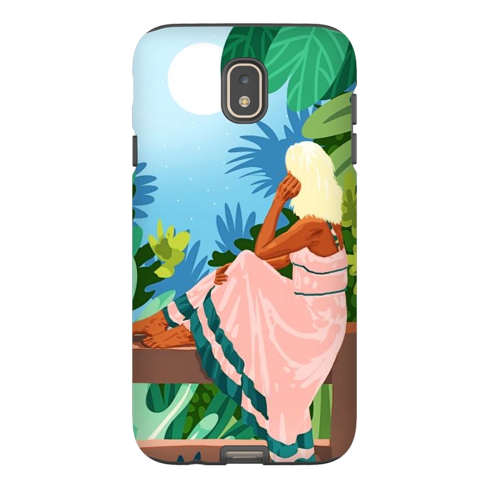 Galaxy J7 StrongFit Forest Moon, Bohemian Woman Jungle Nature Tropical Colorful Travel Fashion Illustration by Uma Prabhakar Gokhale
