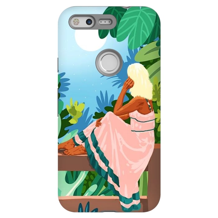 Pixel StrongFit Forest Moon, Bohemian Woman Jungle Nature Tropical Colorful Travel Fashion Illustration by Uma Prabhakar Gokhale