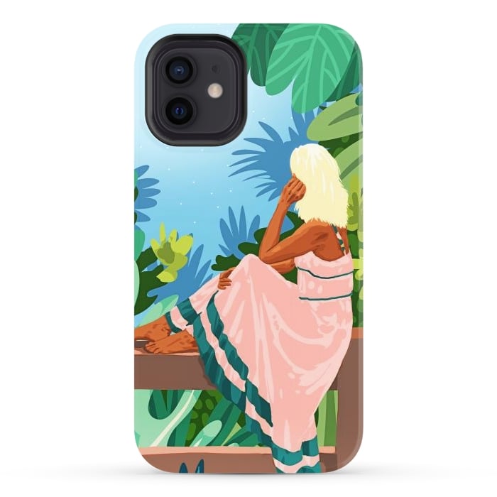 iPhone 12 StrongFit Forest Moon, Bohemian Woman Jungle Nature Tropical Colorful Travel Fashion Illustration por Uma Prabhakar Gokhale