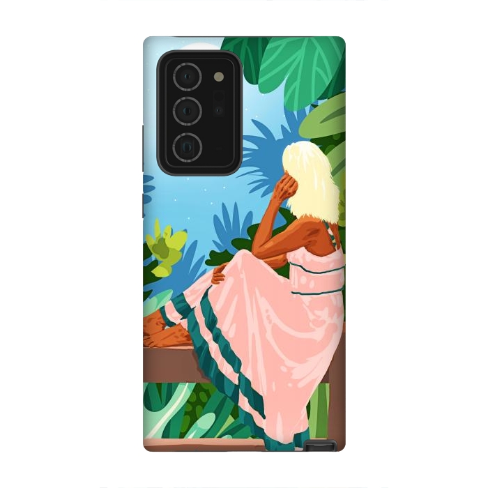 Galaxy Note 20 Ultra StrongFit Forest Moon, Bohemian Woman Jungle Nature Tropical Colorful Travel Fashion Illustration by Uma Prabhakar Gokhale