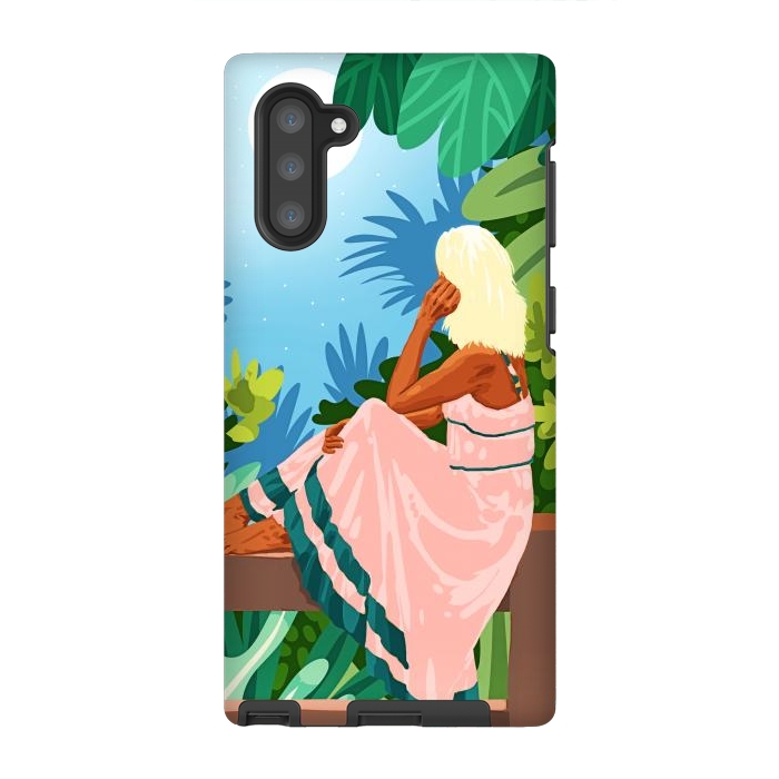 Galaxy Note 10 StrongFit Forest Moon, Bohemian Woman Jungle Nature Tropical Colorful Travel Fashion Illustration by Uma Prabhakar Gokhale