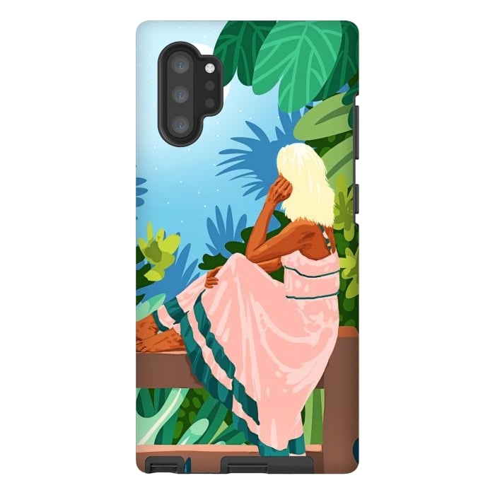 Galaxy Note 10 plus StrongFit Forest Moon, Bohemian Woman Jungle Nature Tropical Colorful Travel Fashion Illustration por Uma Prabhakar Gokhale