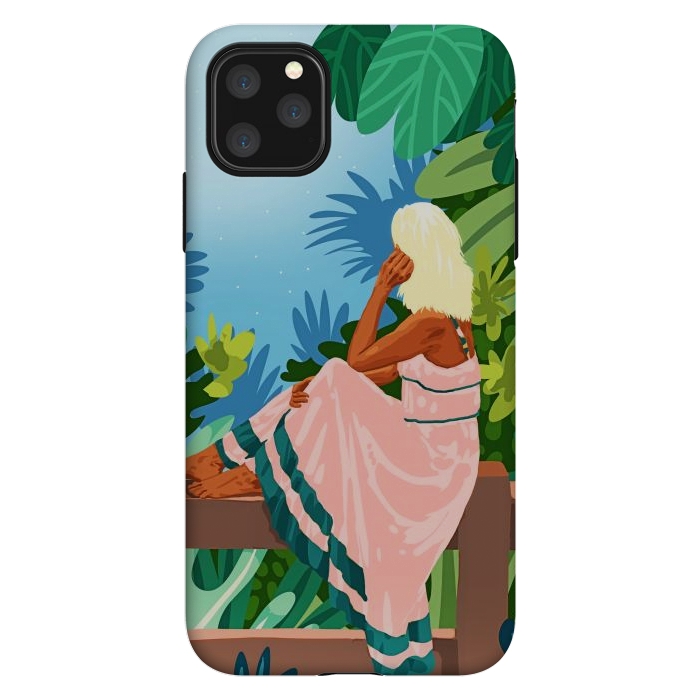iPhone 11 Pro Max StrongFit Forest Moon, Bohemian Woman Jungle Nature Tropical Colorful Travel Fashion Illustration by Uma Prabhakar Gokhale
