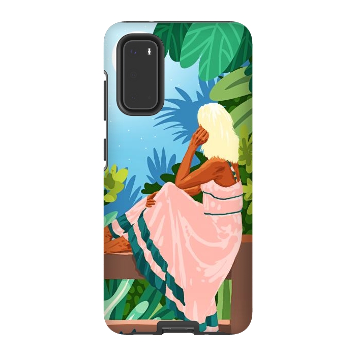 Galaxy S20 StrongFit Forest Moon, Bohemian Woman Jungle Nature Tropical Colorful Travel Fashion Illustration by Uma Prabhakar Gokhale