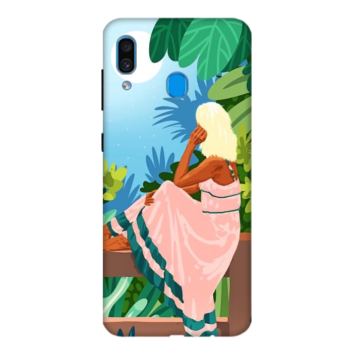 Galaxy A20 / A30 SlimFit Forest Moon, Bohemian Woman Jungle Nature Tropical Colorful Travel Fashion Illustration por Uma Prabhakar Gokhale