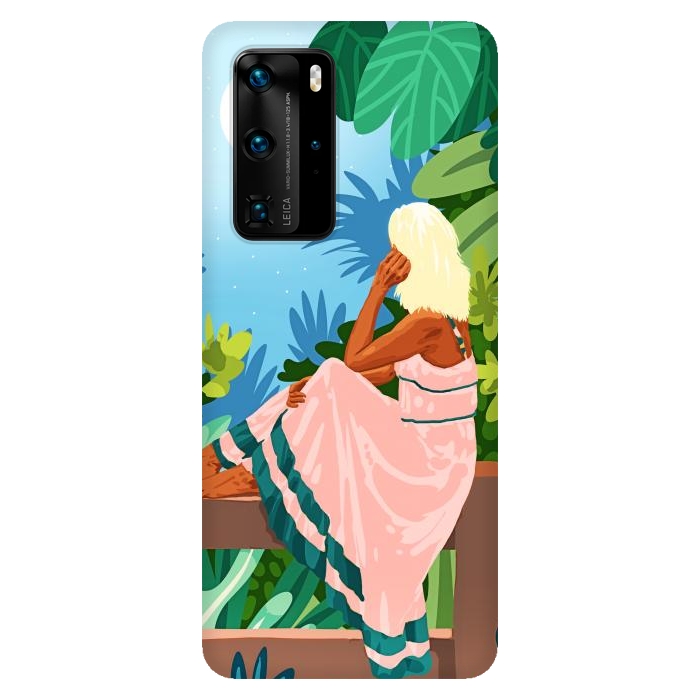 P40 pro SlimFit Forest Moon, Bohemian Woman Jungle Nature Tropical Colorful Travel Fashion Illustration por Uma Prabhakar Gokhale