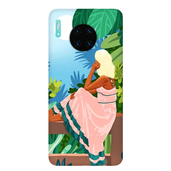 Mate 30 SlimFit Forest Moon, Bohemian Woman Jungle Nature Tropical Colorful Travel Fashion Illustration por Uma Prabhakar Gokhale